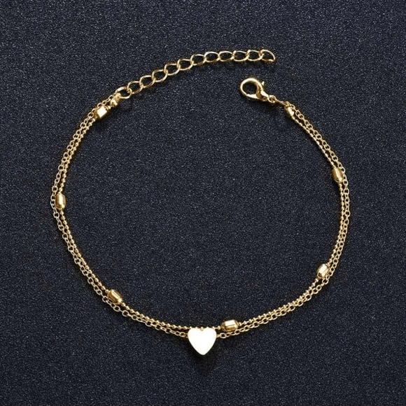 Gold or Silver Heart Tiny Beads Beaded Tier Tiered Layered Ankle Bracelet Anklet - Picture 11 of 13
